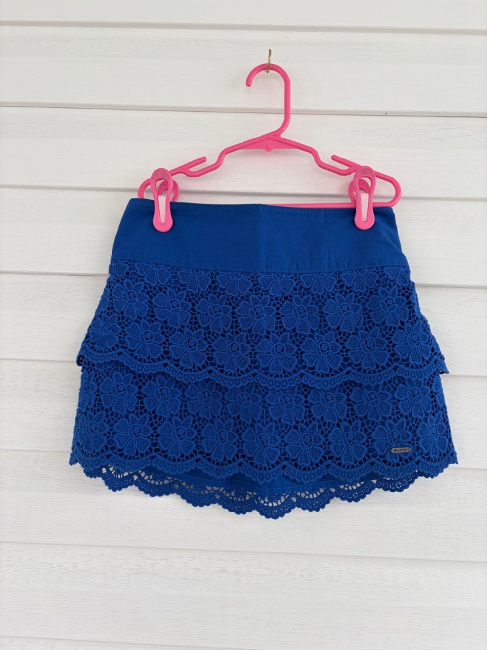 Hollister Blue Lace Mini Skirt Y2K Cottagecore Coquette Lace Ruffle Skirt Mini